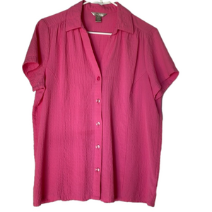 *BIN* WHITE STAG Camp Style Button Up Blouse, Women’s L, Pink
